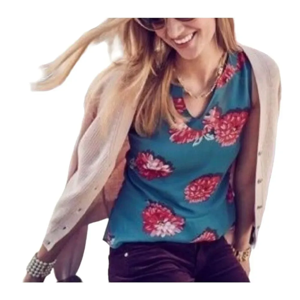 Cabi Blushing Blouse Floral Peplum Tank Size S